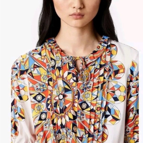 TORY BURCH ARABELLA BOHO BOHEMIAN PEASANT SILK DRESS SWEET TANGERINE EUC FLOWY - Picture 4 of 16